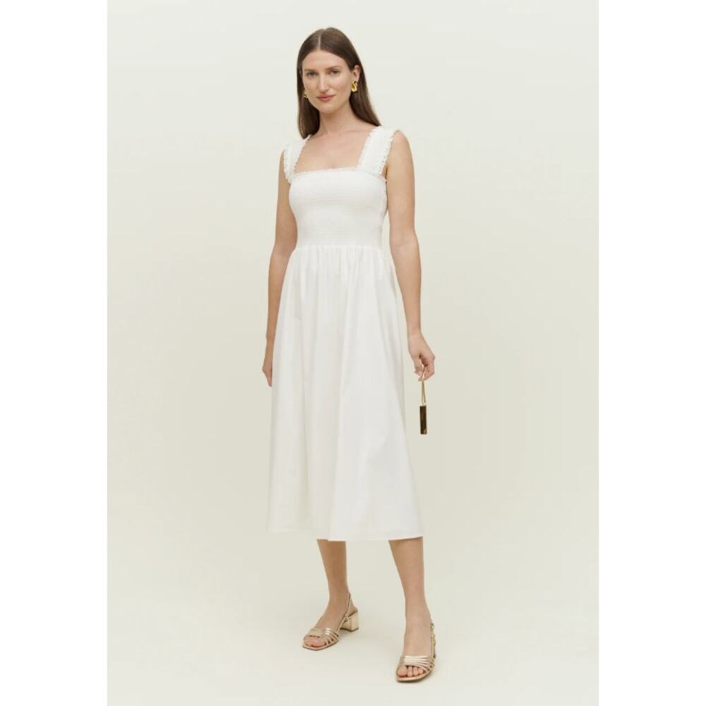 Reformation White Villa Dress Smocked Bodice Midi Bridal Size M